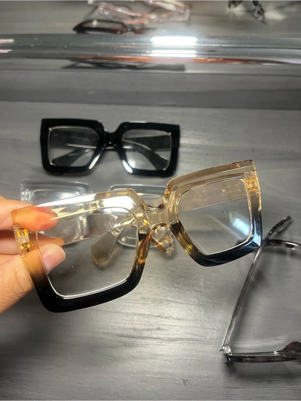 Classic Square Fashion Sunglasses - Black, Clear, Amber, Tortoiseshell
